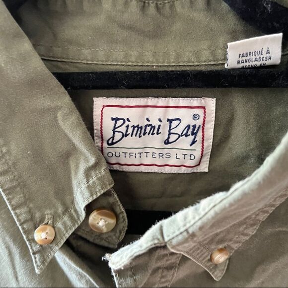 Vintage Bimini Bay Olive Green Button Up Dress Shirt Cotton - Picture 4 of 6